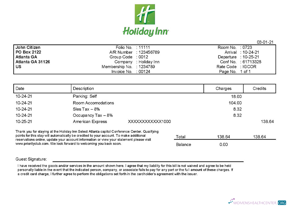 Download USA Holiday Inn InterContinental Hotels Group invoice template Photoshop template